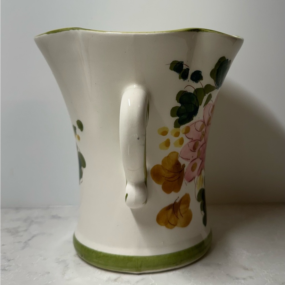 Vintage Hand-Painted Floral Ceramic Vase with Handles - Pink & Green - Picture 2 of 8